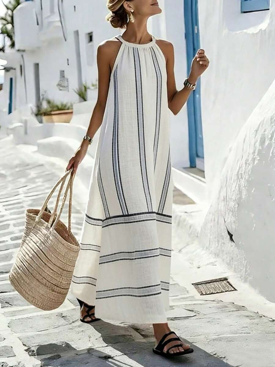 Breezaya 2026 New Arrival Women's Printed Casual Straight Dress, Sleeveless Round Neck Halter Bac... | SHEIN