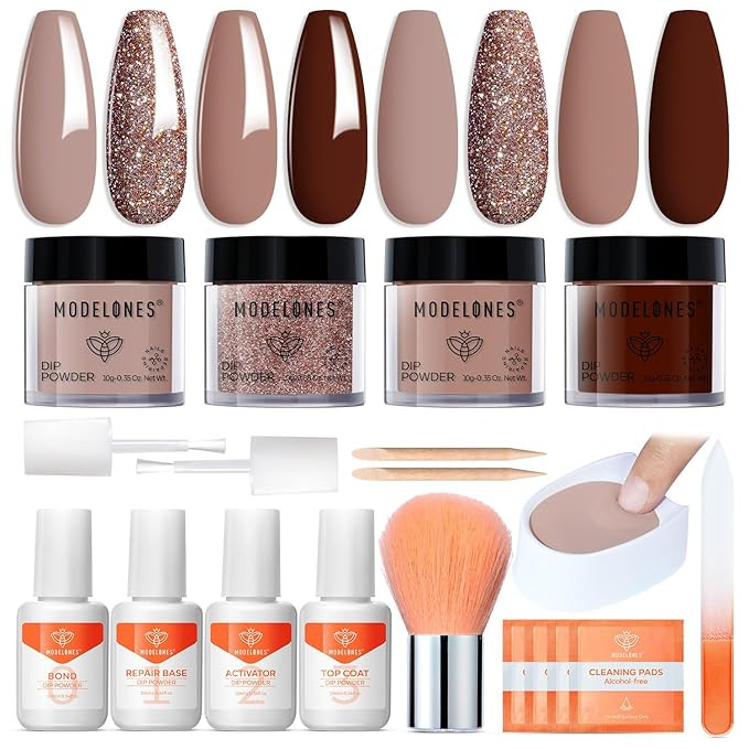 Modelones Dip Powder Nail Kit, Pink Brown Beige 4 Colors Nail Dip Powder Kit Starter Set for Begi... | Amazon (US)