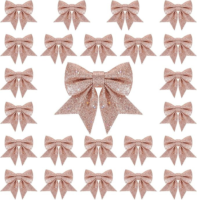 Whaline 24pcs 5.5'' Christmas Bow Decorations, Rose Gold Wreaths Bows, Small Christmas Tree Bow S... | Amazon (US)