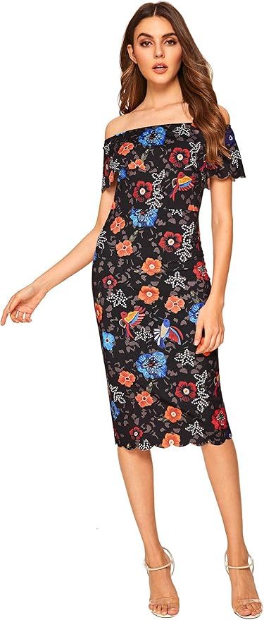 MakeMeChic Women's Floral Pencil Dress Knee Length Off Shoulder Cocktail Dress | Amazon (US)