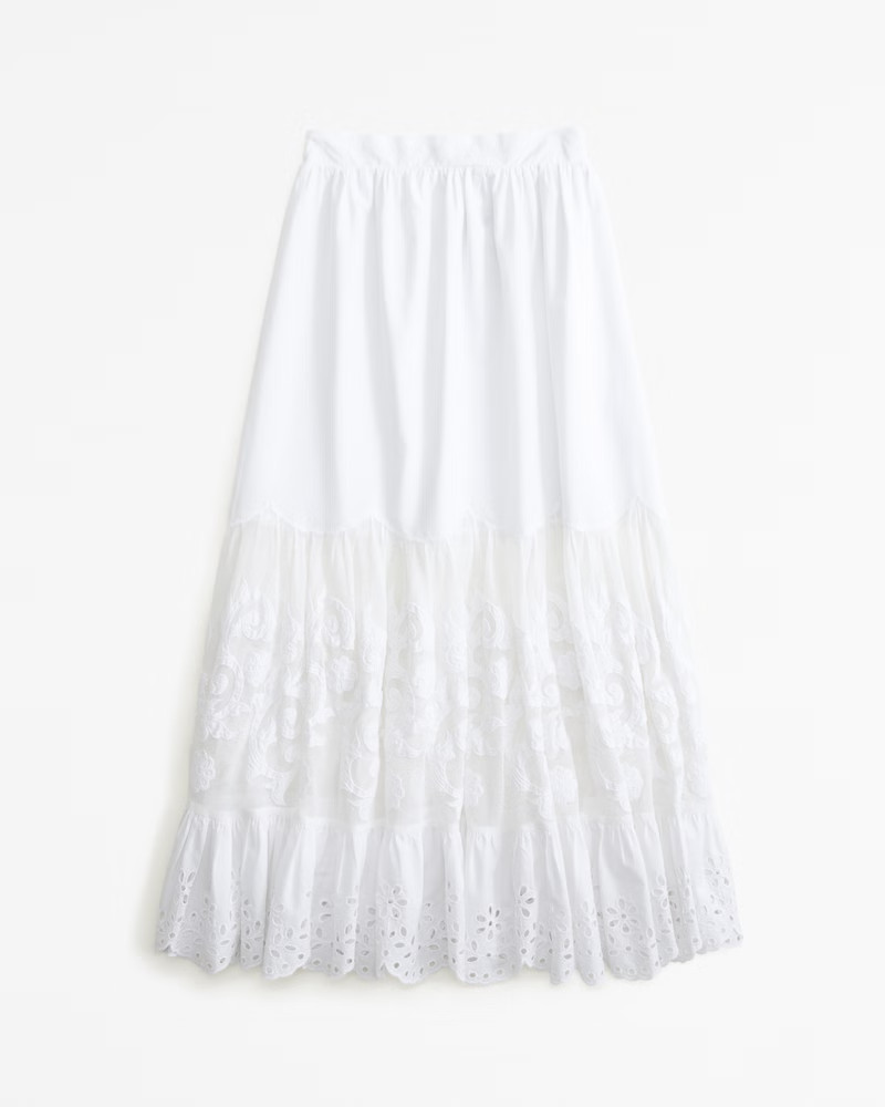 Abercrombie & Fitch Women's Elevated Embroidered Maxi Skirt in White - Size XXS PETITE | Abercrombie & Fitch (US)