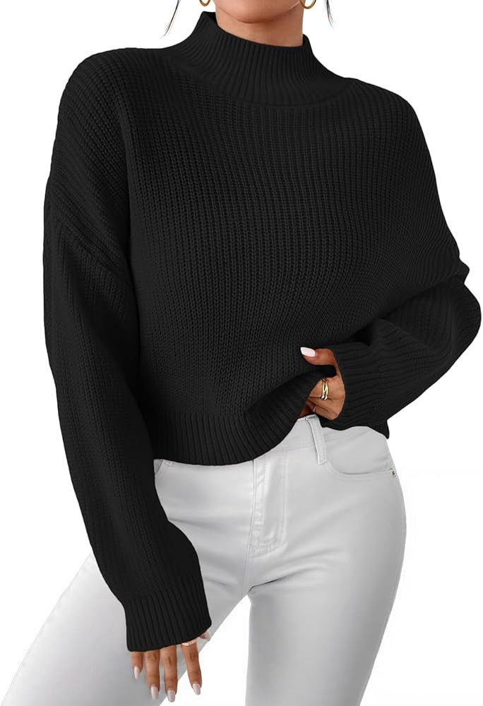 LILLUSORY Womens Turtleneck Mock Cropped Oversized Sweaters Cute Knit Trendy Tops Fashion Clothes... | Amazon (US)
