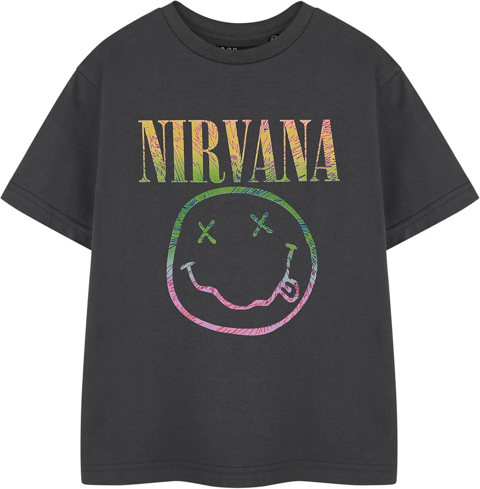 Nirvana Rainbow Logo Kids Unisex Kids Grey Short Sleeved T-Shirt | Amazon (US)