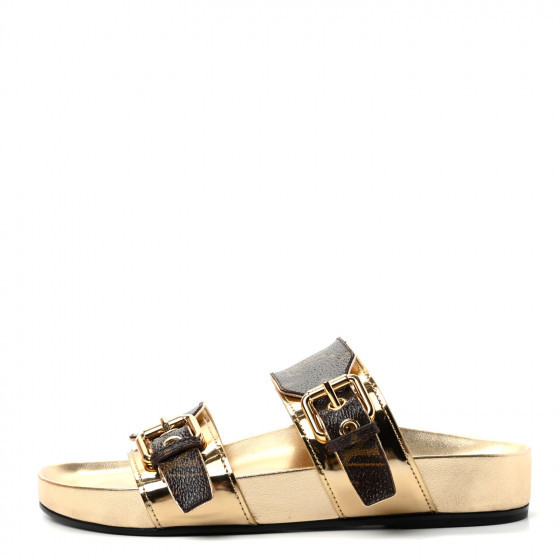 Patent Calfskin Monogram Bom Dia Mule Sandals 35 Gold | Fashionphile