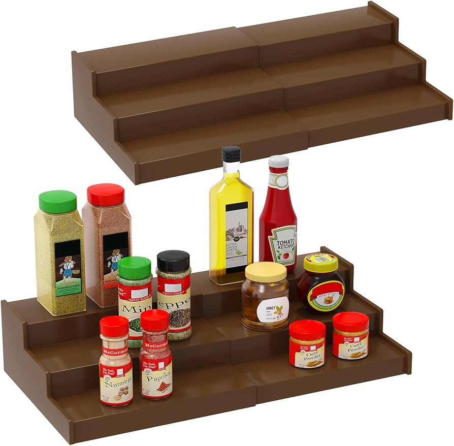 Spice Rack Organizer for Cabinet 2Pack, 3 Tier Expandable Bamboo Spice Storage, Great for Kitchen... | Amazon (US)