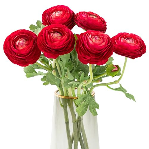 Artificial Ranunculus Flowers with Real Touch Stem, Silk Ranunculus Flowers (Red, 6pcs) | Amazon (US)