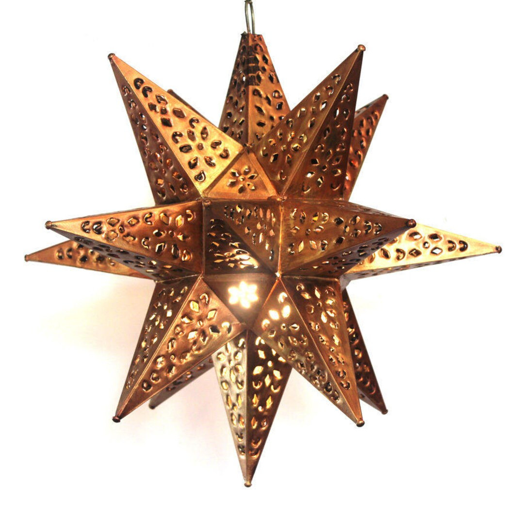 Vintage Cut Copper Lighted Star Pendant Light - Etsy | Etsy (US)
