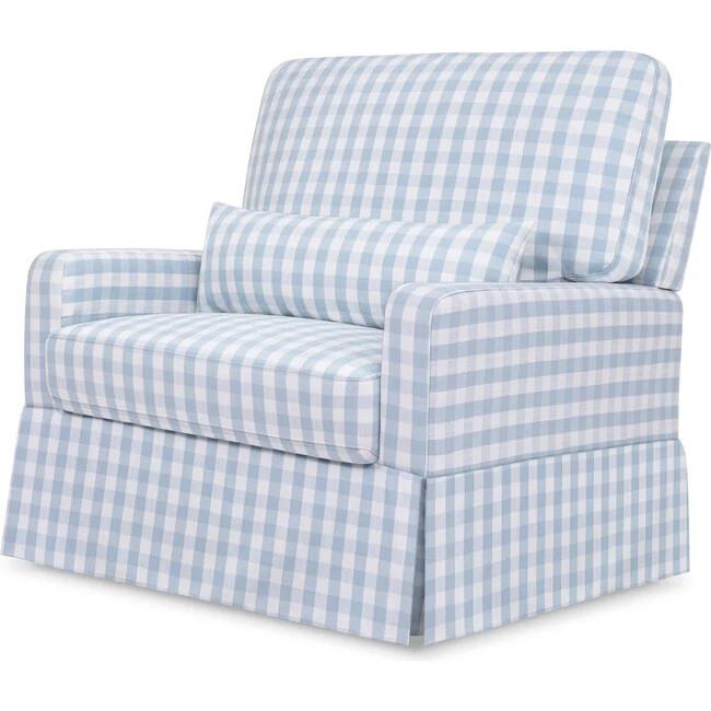 Namesake | Crawford Pillowback Chair and a Half Comfort Swivel Glider in Blue Gingham | Maisonette | Maisonette