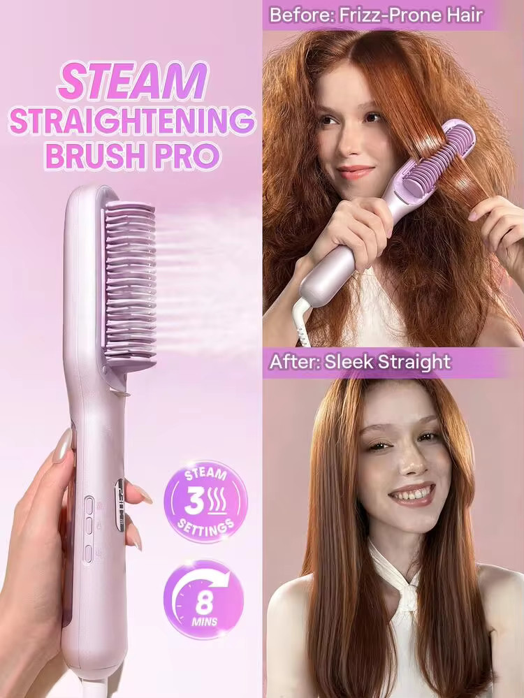 SHEGLAM HAIR Hydra Shot Steam Straightening Brush Pro,Steam Straightener,12 Temps & 3 Steam Level... | SHEIN