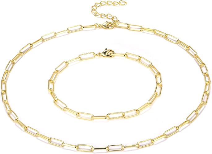 Paperclip Necklace,14K Gold Plated Oval Dainty Choker Chain Link Necklace for Women Girls | Amazon (US)