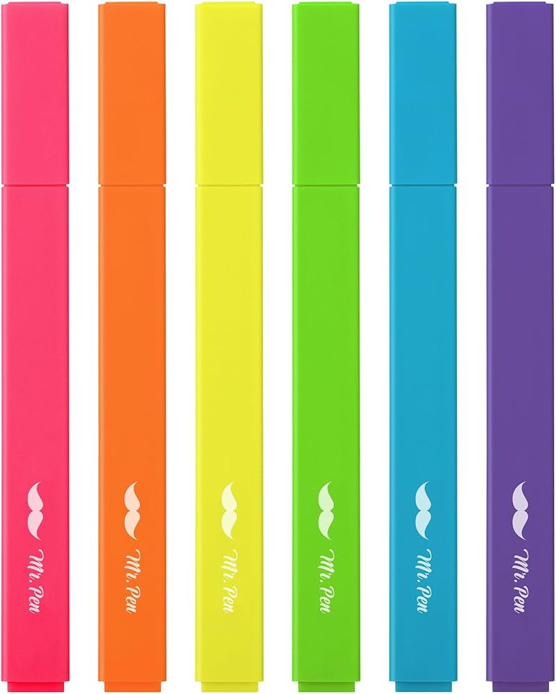 Mr. Pen- Aesthetic Highlighters, 6pcs, Chisel Tip, Vibrant Colors, Assorted Colors, No Bleed Cute... | Amazon (US)