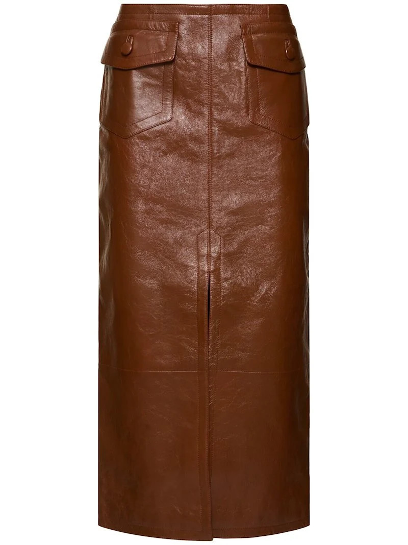 Glossy leather midi skirt | Luisaviaroma