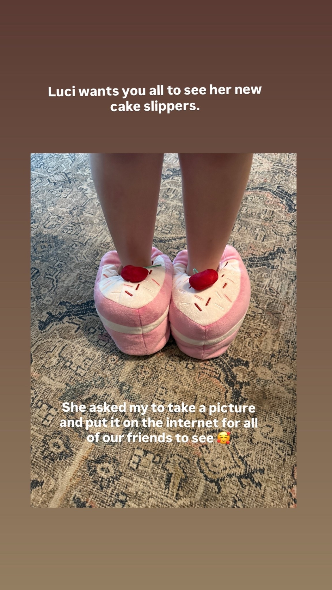 Luci wants you all to see her new cake slippers.  She asked my to take a picture and put it on the internet for all of our friends to see 🥰