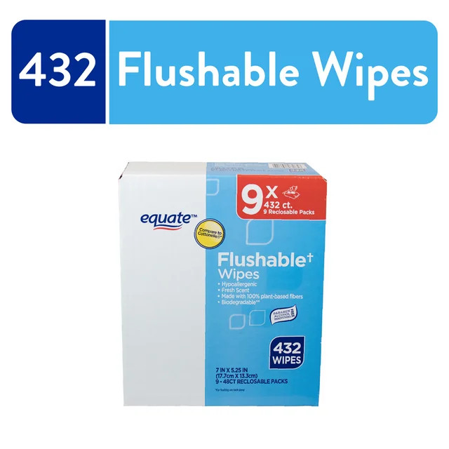 Equate Fresh Scent Flushable Wipes, 9 Resealable Packs of 48 Wipes (432 Total Wipes) - Walmart.co... | Walmart (US)