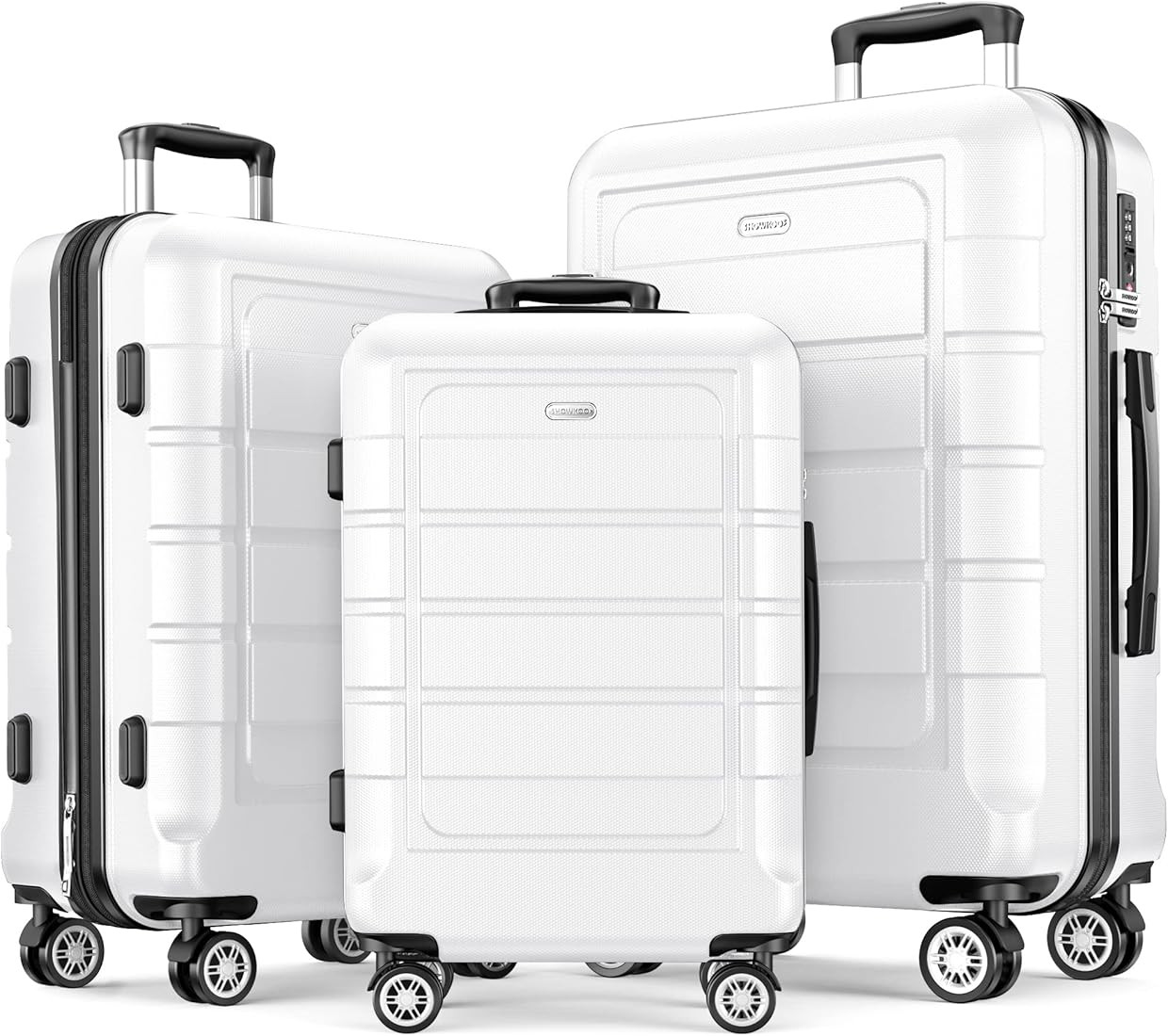 SHOWKOO Luggage Sets Expandable PC+ABS Durable Suitcase Sets Double Wheels TSA Lock White 3pcs | Amazon (US)