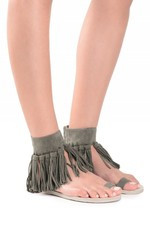 Jeffrey Campbell Borla Khaki Suede Ankle Cuff Tasseled Fringe Flat Sandals | eBay US