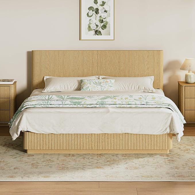 Mid Century Modern Bed Frame King Size, Fluted Platform Bed Frame with Headboard, Wood and Steel ... | Amazon (US)