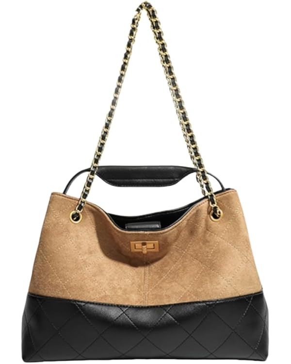 Women’s Suede Leather Quilted Shoulder Bags Chain Strap Top Handle Handbags Carryall Slouchy To... | Amazon (US)