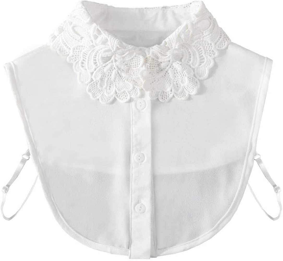 Gracelife Fake Collar Lace Flower Embroidery Half Shirt Detachable Chiffon Cotton False Collar | Amazon (US)
