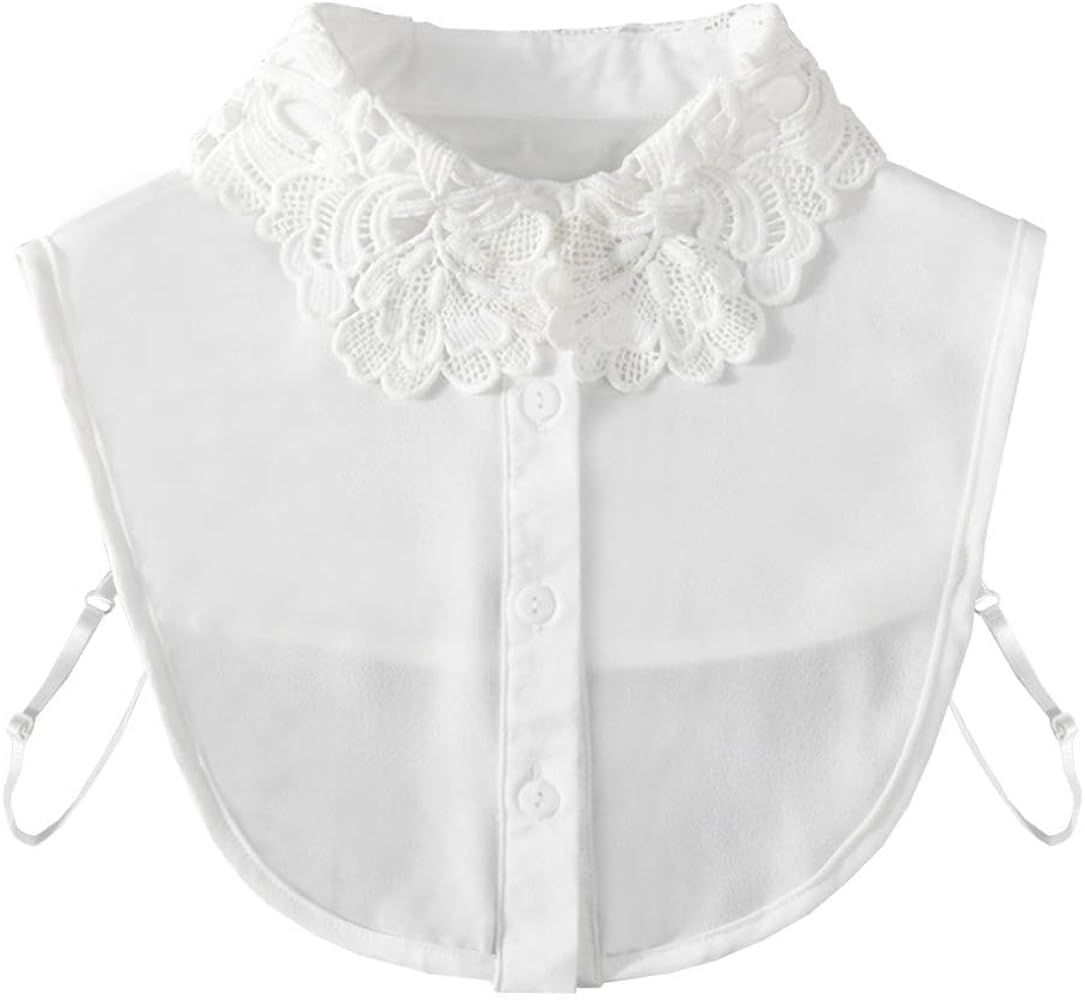 Gracelife Fake Collar Lace Flower Embroidery Half Shirt Detachable Chiffon Cotton False Collar | Amazon (US)