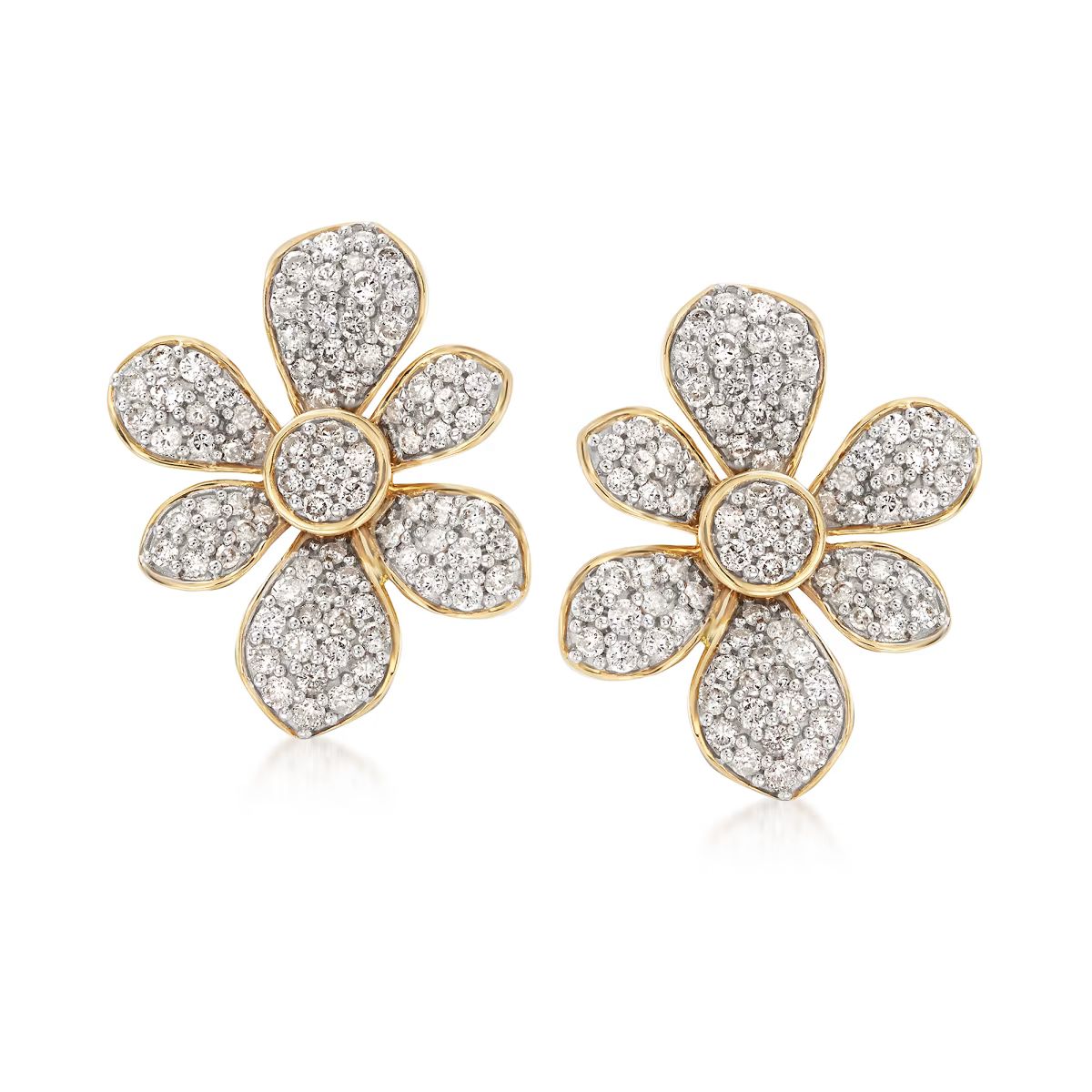 1.50 ct. t.w. Diamond Flower Earrings in 14kt Yellow Gold | Ross-Simons