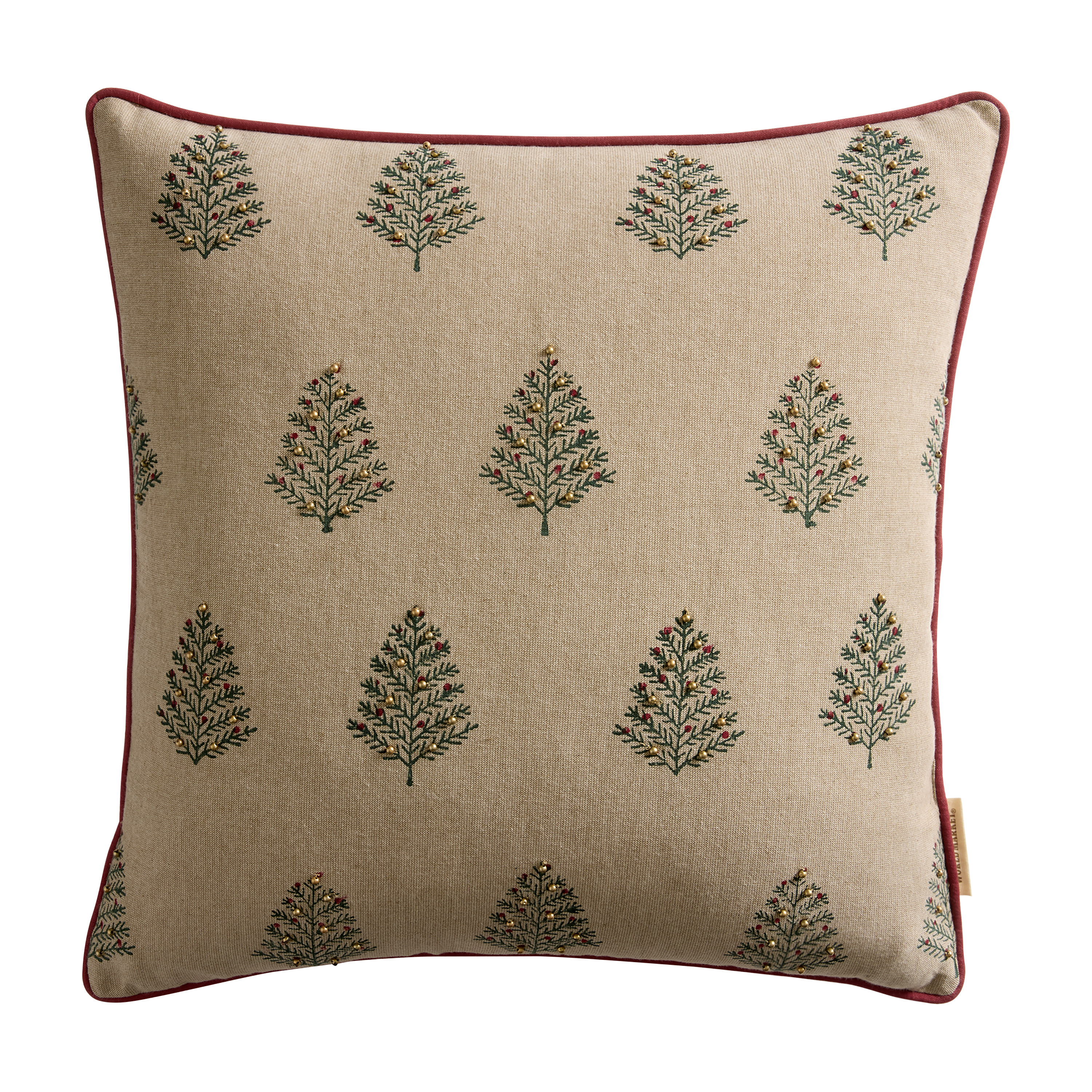 Natural and Green Tree Block Print Throw Pillow | World Market