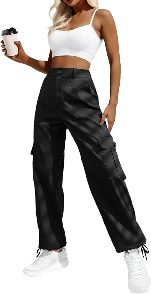Women's High Waisted Cargo Pants Travel Y2K Streetwear Baggy Stretchy Pants with 6 Pockets Drawst... | Amazon (US)