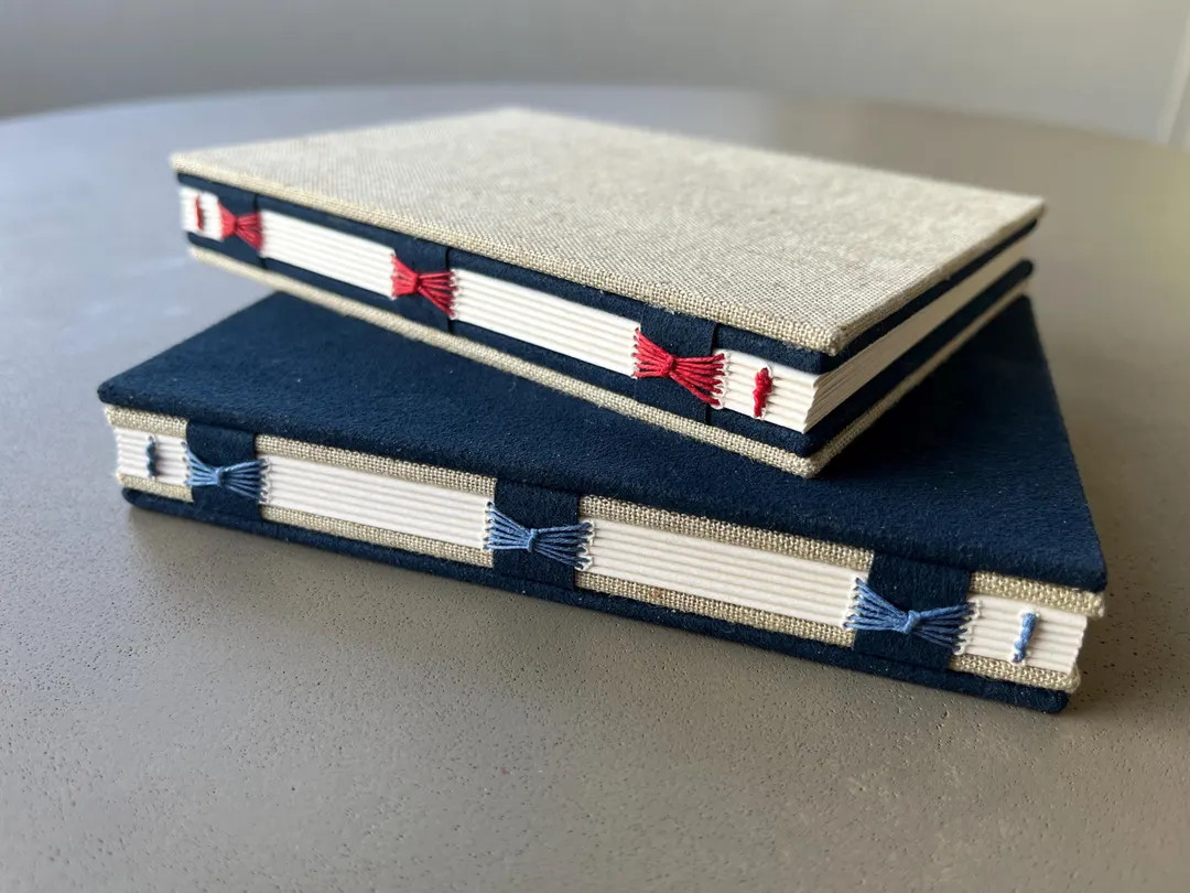 Blue Suede & Linen Handmade Journal: Butterfly Stitch Binding - Etsy | Etsy (US)