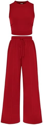 BTFBM Summer Outfits For Women 2026 Ribbed Sleeveless Tank Tops Wide Leg Pants 2 Piece Sets Loung... | Amazon (US)
