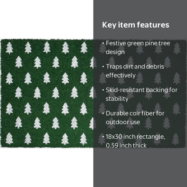 Holiday Time Coir Fiber Doormat, Green Pine Tree, 18 in x 30 in | Walmart (US)