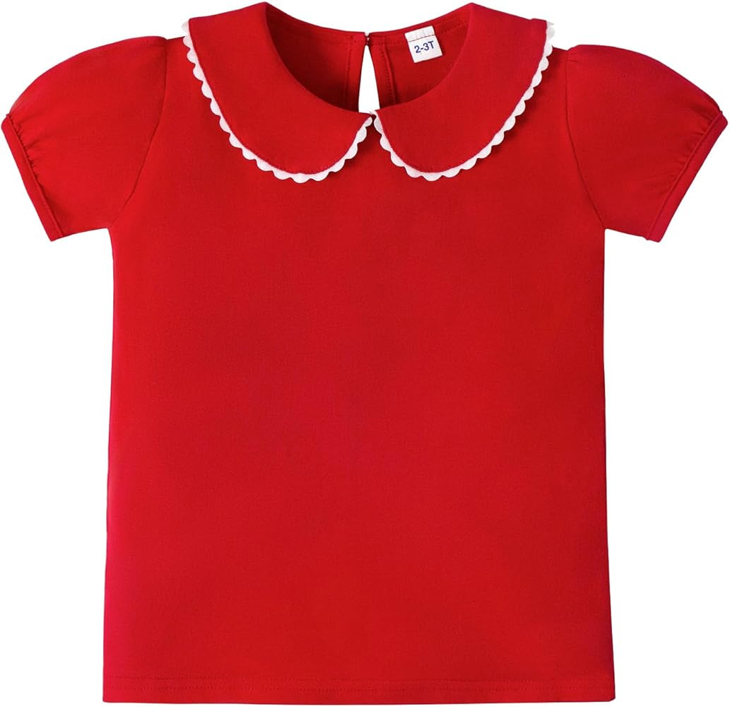 LYSMuch 2-5T Toddler Girls Peter Pan Collar Shirt Puff Short Sleeve Basic Top Blouse Solid Color ... | Amazon (US)