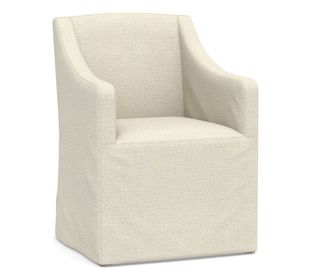 Classic Slipcovered Slope Armchair with Gray Wash Frame, Basketweave Slub Oatmeal | Pottery Barn (US)