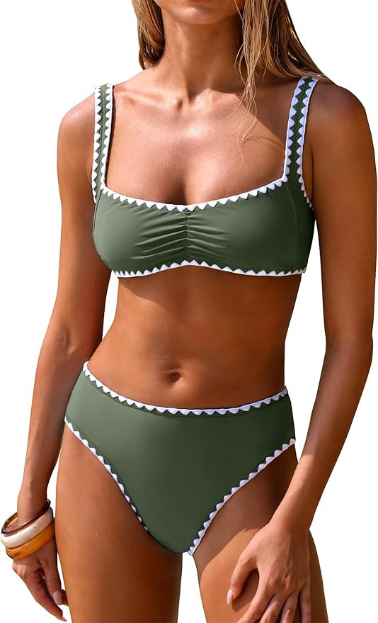 ANRABESS Bikini Sets for Women Summer Swimsuit Front Ruched 2 Piece Bathing Suit Ribbed Color Blo... | Amazon (US)