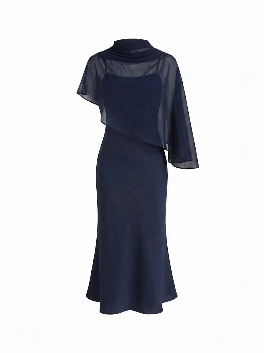 Satin High Neck Cape Sleeve Maxi Dress | Cider