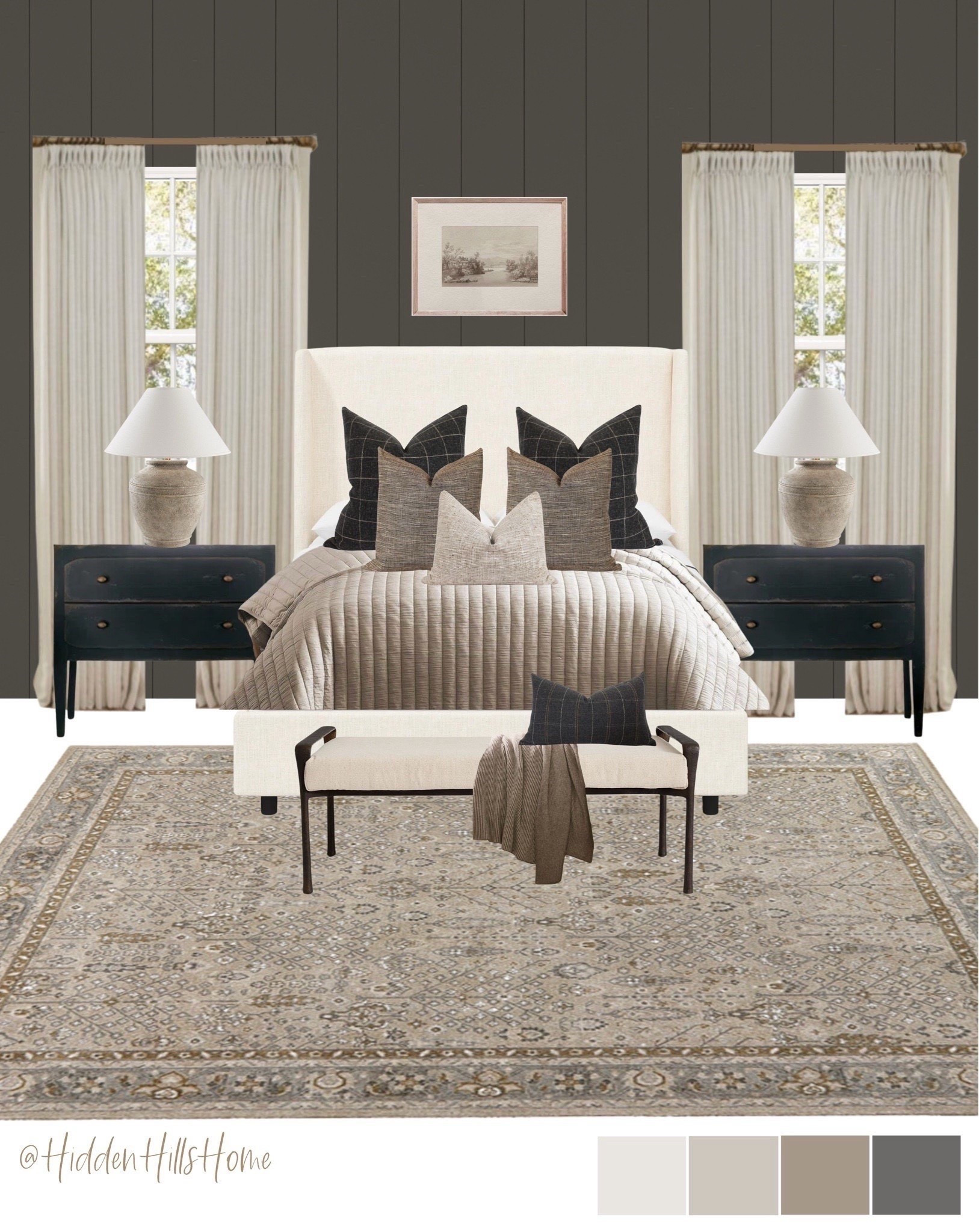 Moody bedroom decor, bedroom inspiration, master bedroom design, primary bedroom ideas with dark accent wall; Tilly bed #bedroom 
Wall color is Ubrane Bronze


#LTKSeasonal #LTKHome #LTKSaleAlert