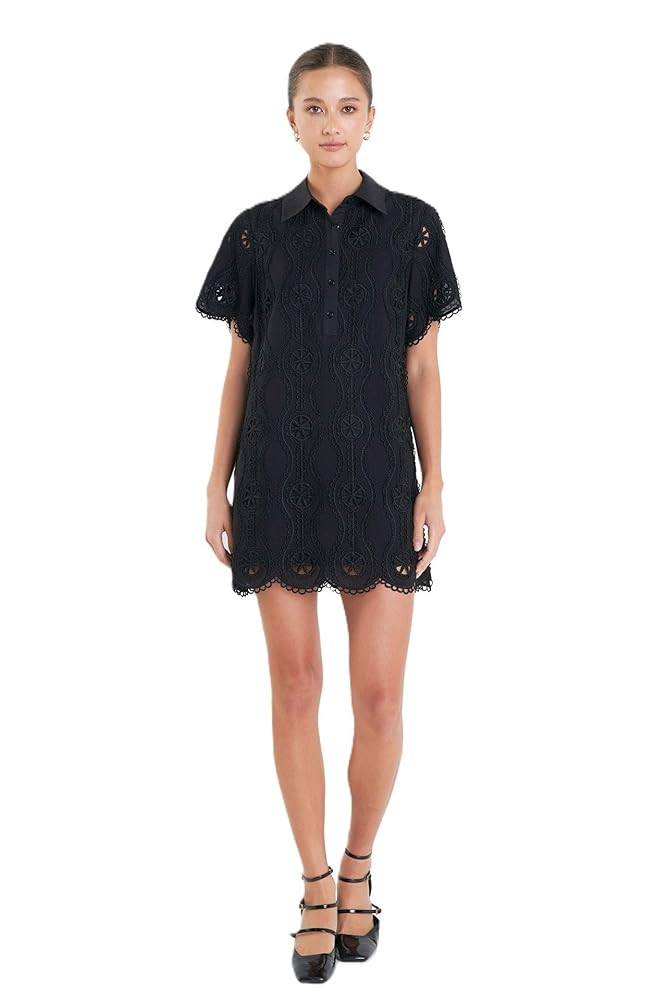 English Factory Women's Scallop Embroidered Cotton Mini Shirt Dress | Amazon (US)