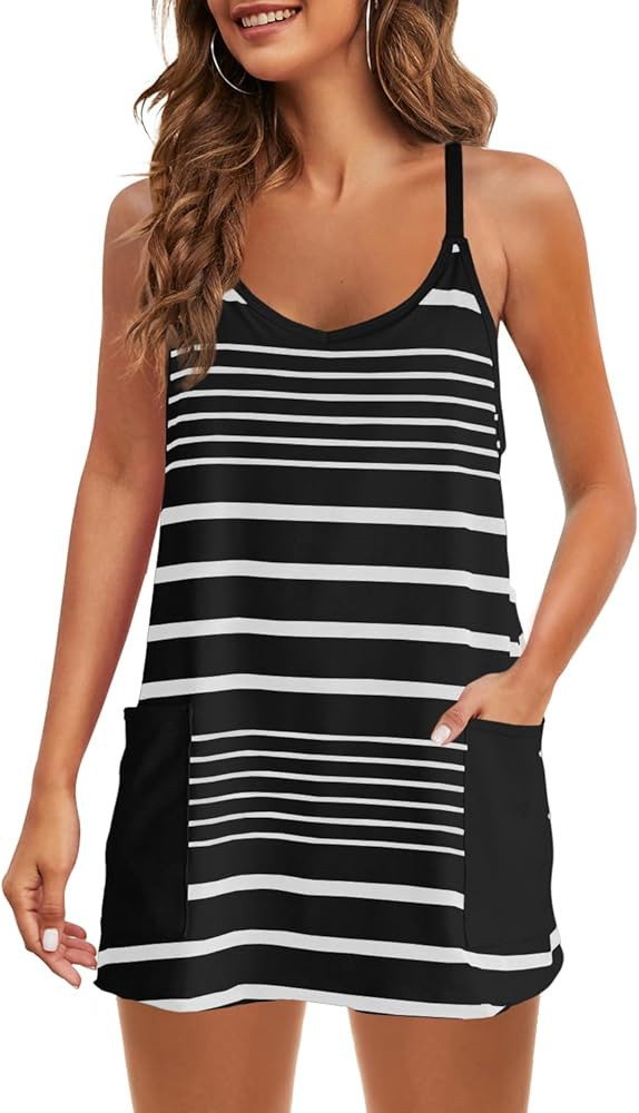 Panadila Womens Summer Sleeveless Mini Dress V Neck Spaghetti Strap Sundress Athletic Short Dress... | Amazon (US)