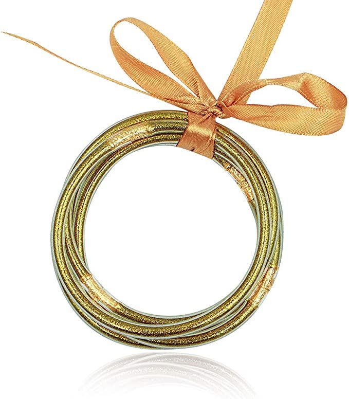 Glitter Jelly Bangle Bracelet Set - Gold Powder Lining Fashion Jewelry - Lightweight Cute Bracele... | Amazon (US)