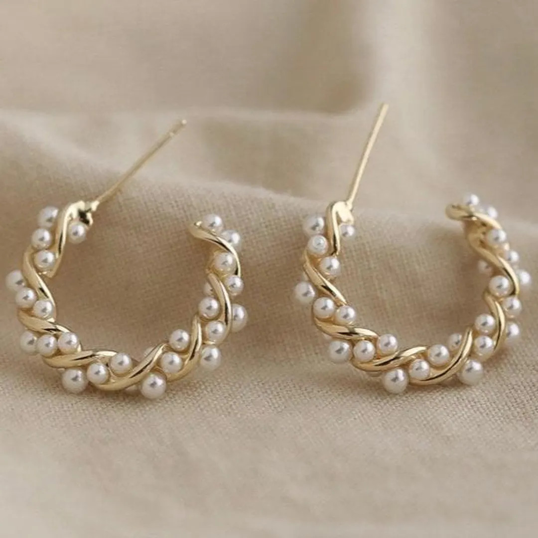Pearl Hoop Earrings - Pearl Twist Hoop Earrings - Tiny Pearl Hoops - Dainty Pearl Hoops - Everyda... | Etsy (US)