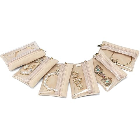 Vlando 6 Pcs Travel Jewelry Organizer Velvet Jewelry Pouch with Zipper Clear Travel Jewelry Bag f... | Amazon (US)