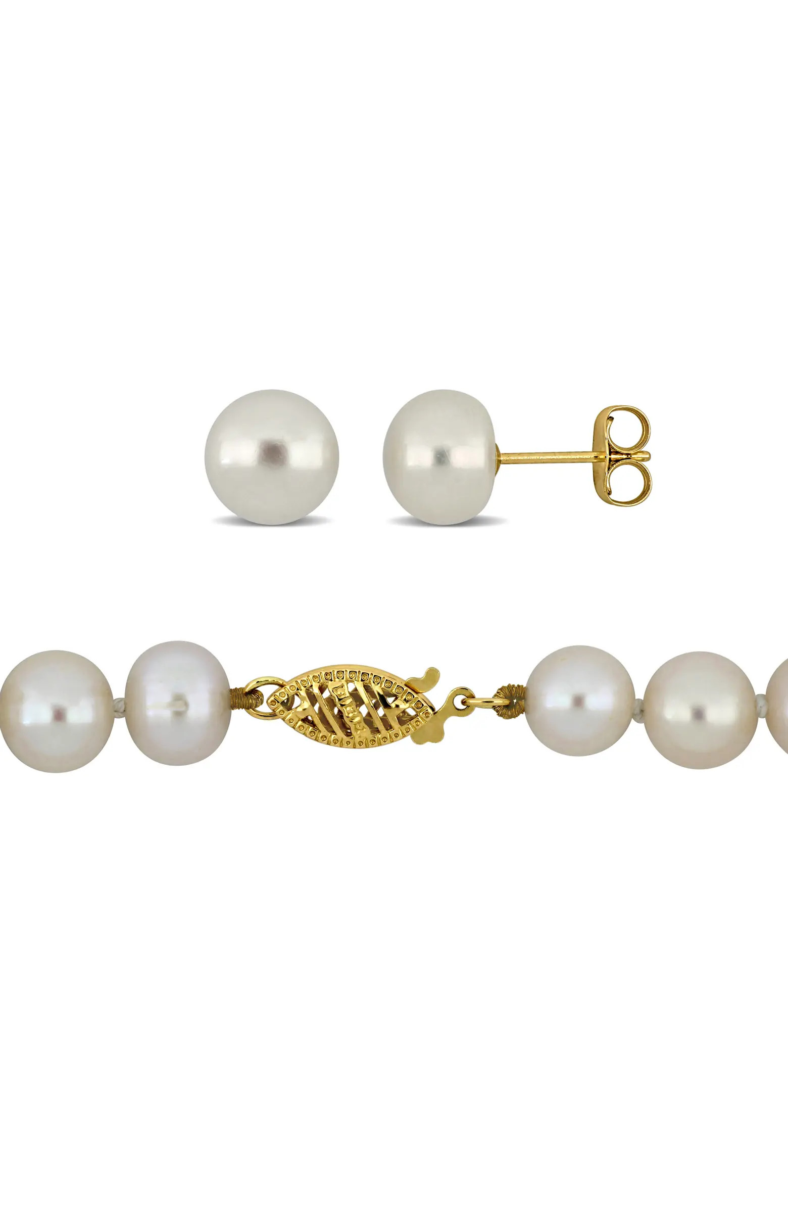 2-Piece Set Cultured Pearl Necklace & Earrings 10K | Nordstrom