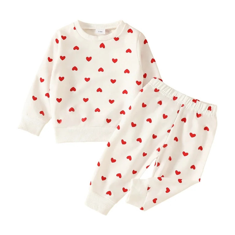 FUNDUFI Toddler Baby Clothes Sets Long Sleeve Cute Valentine'S Day Love Heart Printed Sweatshirts... | Walmart (US)