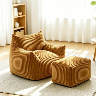 Corduroy Lazy Floor Sofa with Ottoman for Living Room Bedroom,Oversized Compressed Bean Bag Couch | Wayfair North America