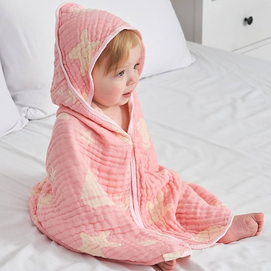 Ultra-Soft Muslin Baby Hooded Towel - 32 x 32 Inches, Ideal for Bath & Beach, Suitable for Both B... | Amazon (US)