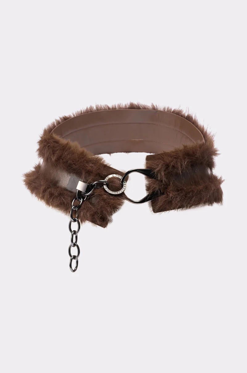 AKIRA Go For It Faux Fur Belt | Brown | Size Large/XL | AKIRA