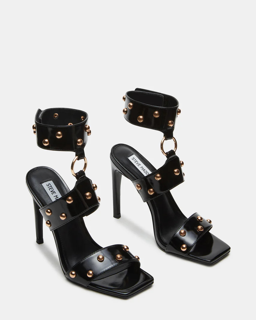 SHADOW Black Leather Studded Square Toe Heel | Women's Heels | Steve Madden (US)