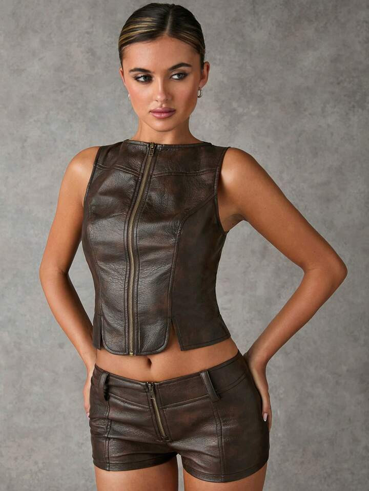 SHEIN BAE Women's Vintage Style Sleeveless Jacket For Autumn | SHEIN