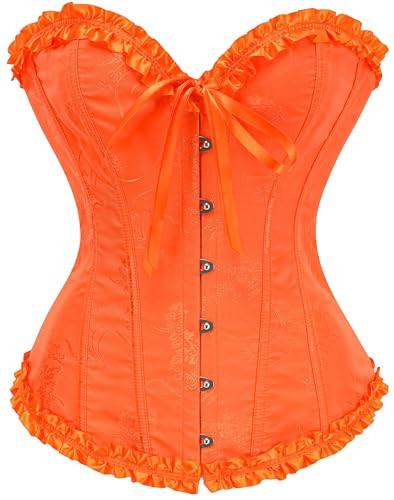 SZIVYSHI Red Orange Corset for Women - Bustier Shapewear Lingerie - Strapless Vintage Victorian Overbust Fashion Lace Waist Bodice for Night Out - Size XS | Amazon (UK)