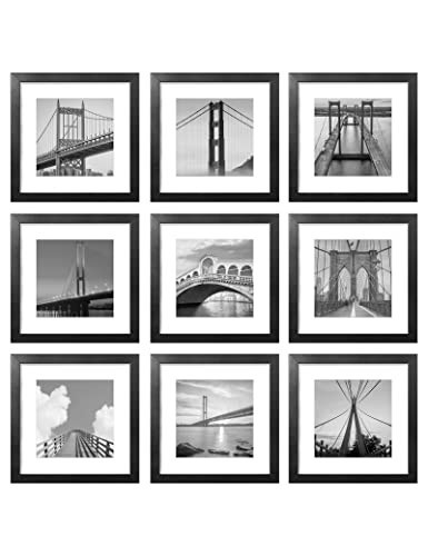 Annecy 12x12 Gallery Wall Frame Set 0f 9, Rustic Simple 12x12 Frame for Pictures 12x12 without Mat or 8x8 with Mat, 9 Packs Square Photo Frame Classic Collection Home Office Decor for Wall Decor | Amazon (US)