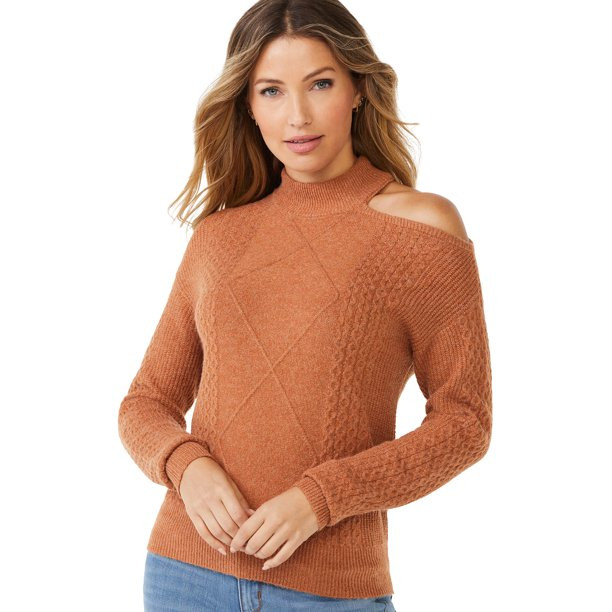 Sofia Jeans by Sofia Vergara Women's Cutout Cable Sweater | Walmart (US)